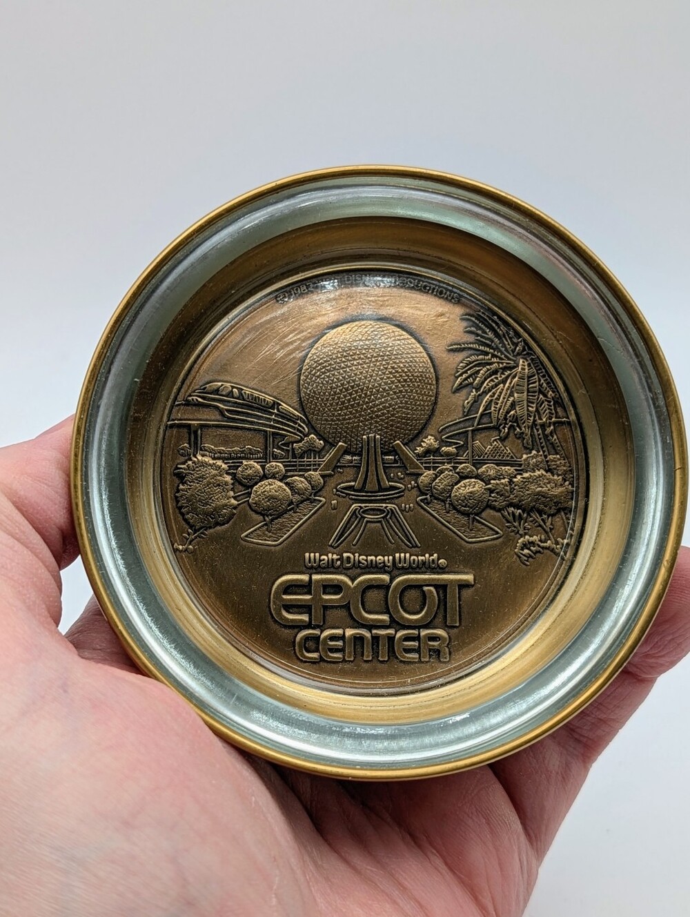 1980s Orlando Florida Walt Disney World Epcot Center Mirror Finish Brass & Glass